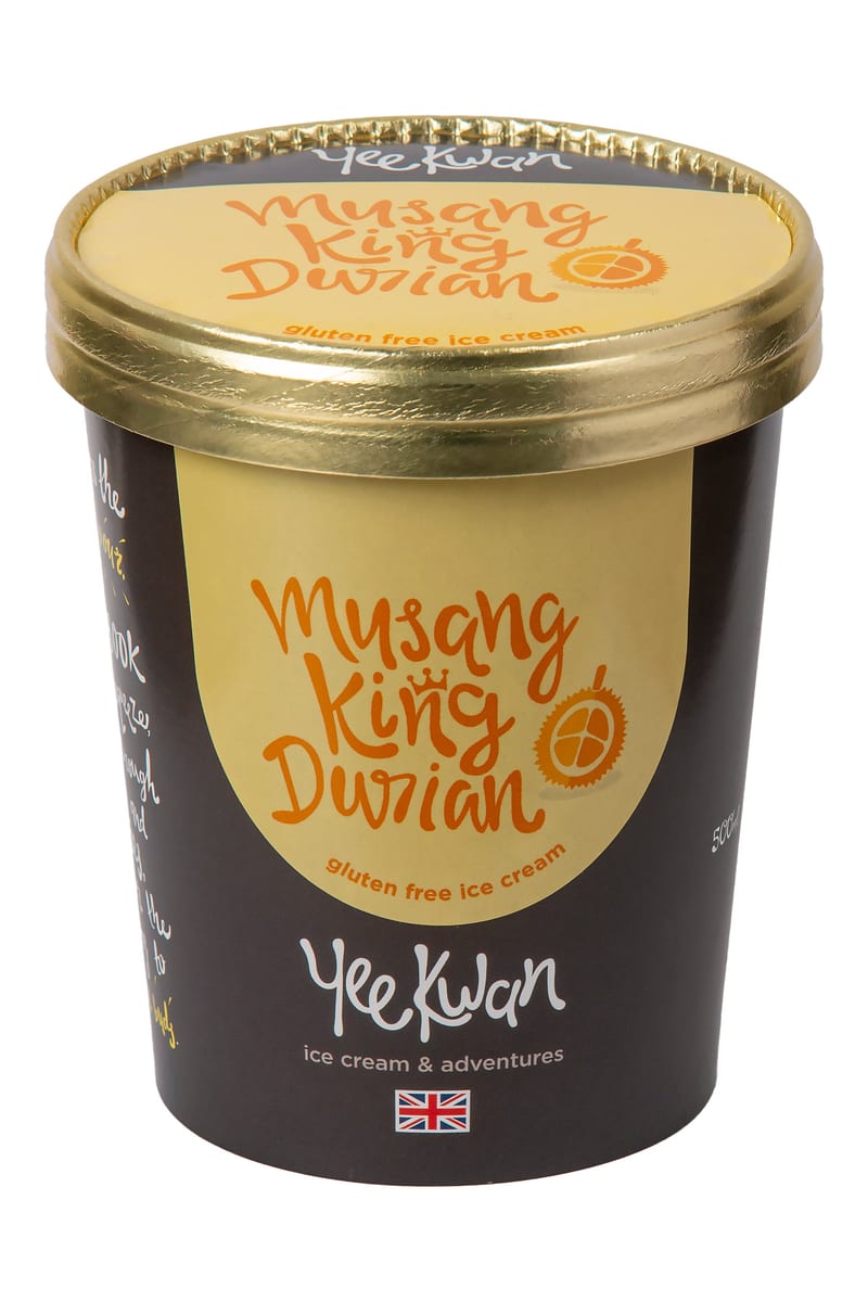 Yee Kwan Musang King Durian Ice Cream 100ml professional product photo ready to upload to shopify