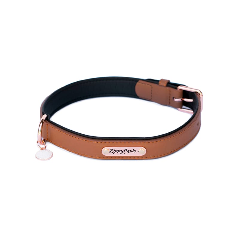 ZIPPYPAWS Leather Dog Collar Brown Large professional product photo ready to upload to shopify